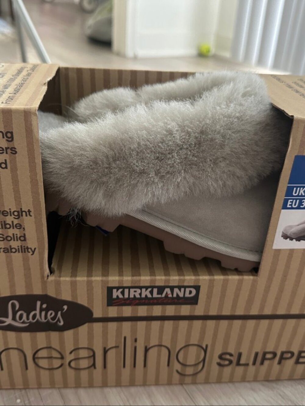 NEW Kirkland Shearling Slippers 7 | Grey Genuine Shearling Lined | Cozy